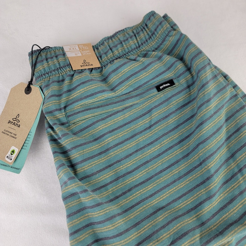 Prana Mens Metric E-Waist Short XXL Cove Stripe Green Blue UPF 50+ New 196941